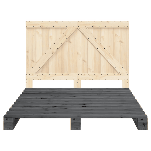 Estrutura de Cama de casal para adultos com cabeceira 140x200 cm pinho maciço cinza