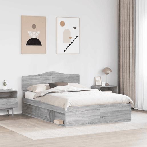 Estrutura da Cama de casal simple com cabeceira Cinza Sonoma 140 x 190 cm