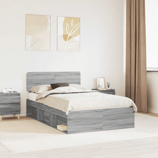 Estrutura da Cama de casal simple com cabeceira Cinza Sonoma 135 x 190 cm