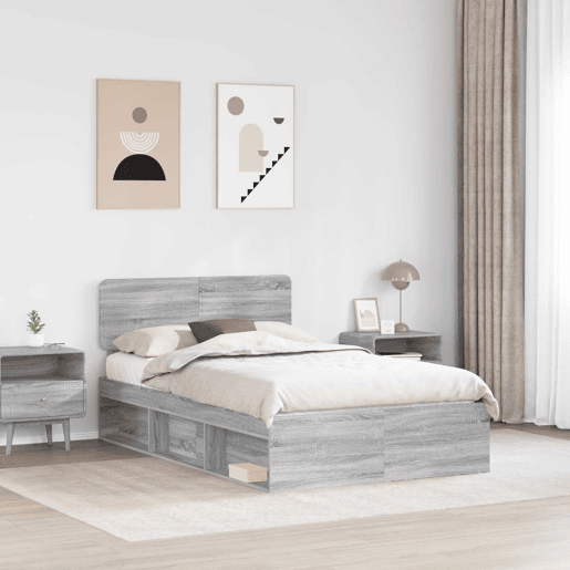 Estrutura da Cama de casal simple com cabeceira Cinza Sonoma 135 x 190 cm