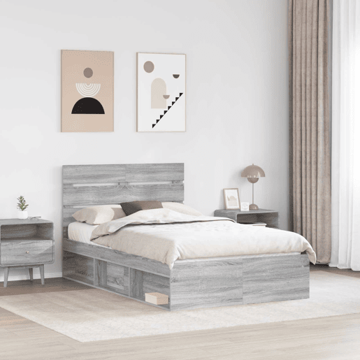 Estrutura da Cama de casal simple com cabeceira Cinza Sonoma 135 x 190 cm
