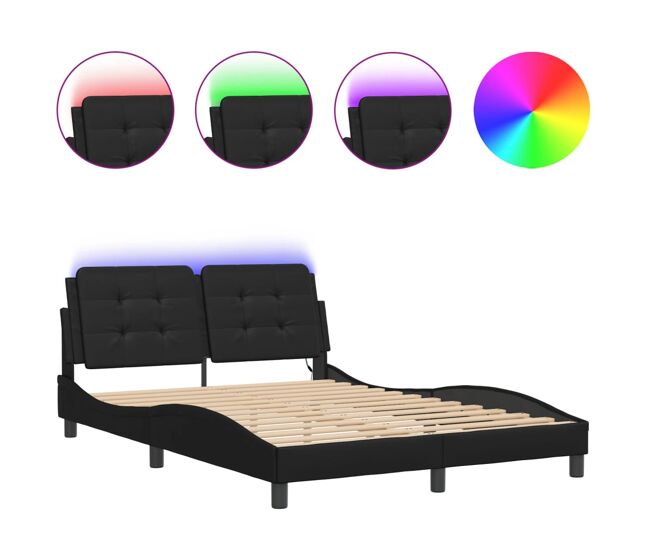 Estructura de cama doble matrimonial con led - negro 140x200 cm