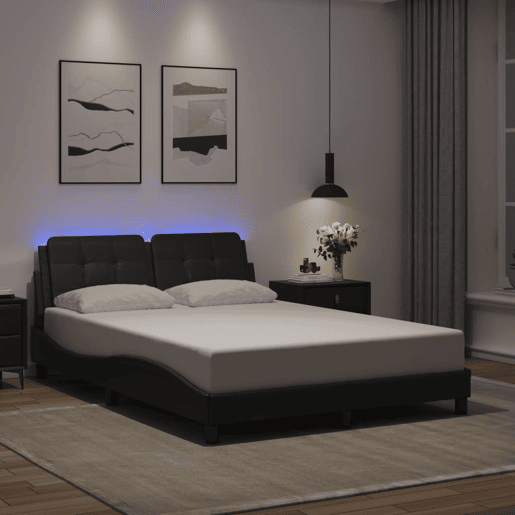 Estrutura de Cama de casal moderno com LED sem colchão Zadar 140x200cm preto