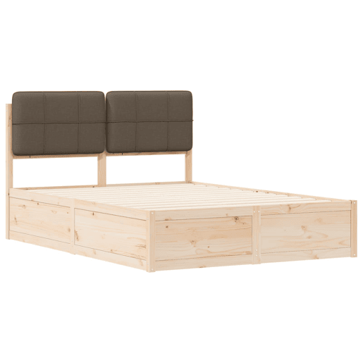 Estrutura de Cama de casal moderno com Cabeceira Estofada Cinzento-acastanhado