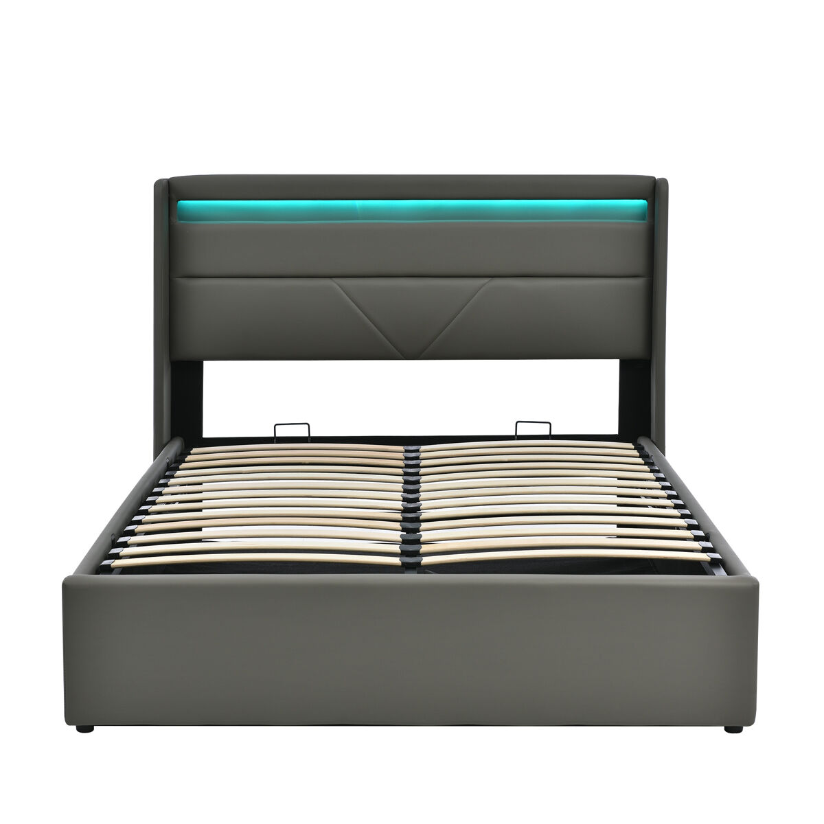 Cama contenedor 140x200cm en símil piel con led - con somier - gris