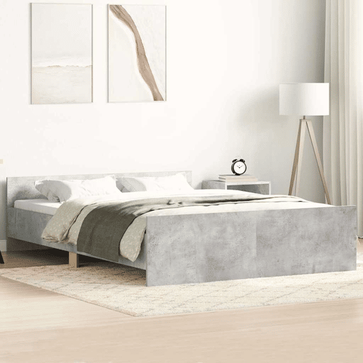 Estrutura de Cama de casal para adultos c painéis de cabeceira e pés cinza cimento