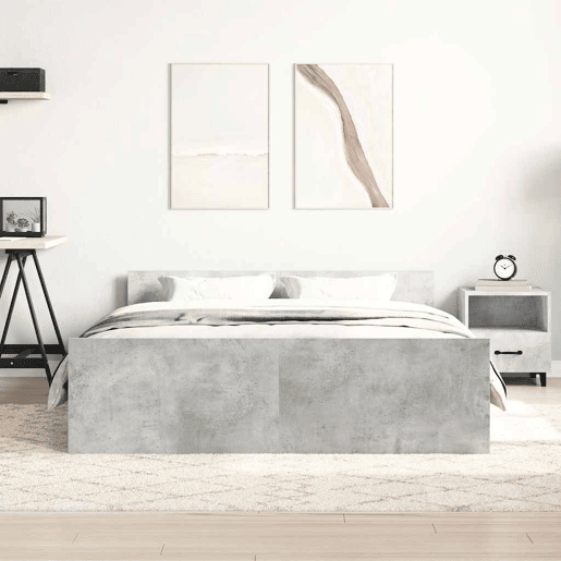 Estrutura de Cama de casal para adultos c painéis de cabeceira e pés cinza cimento