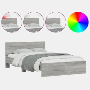 Estrutura de cama de casal c cabeceiraluzes LED - 135x190cm cinzento sonoma