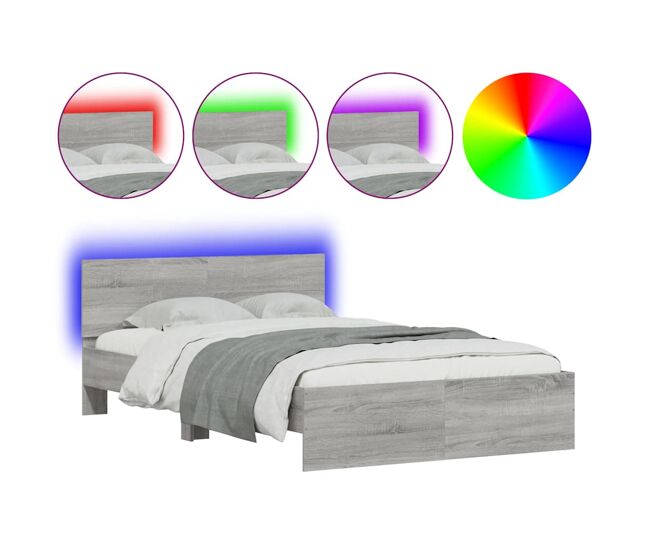 Estructura de cama matrimonial moderno con cabecero y luces led gris sonoma 135x190 cm