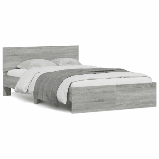 Estrutura de cama de casal c cabeceiraluzes LED - 135x190cm cinzento sonoma