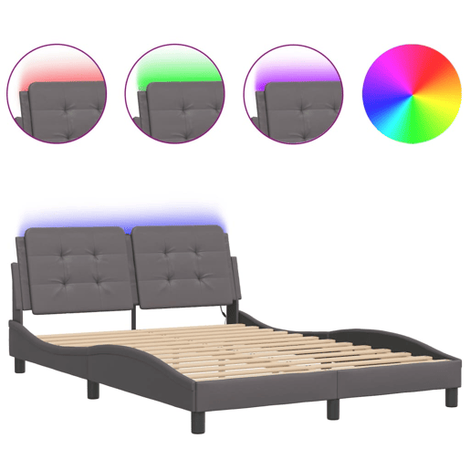 Estrutura de Cama de casal moderno com LED sem colchão Zadar 140x200cm cinza