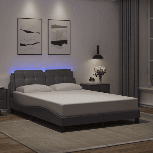 Estrutura de Cama de casal moderno com LED sem colchão Zadar 140x200cm cinza