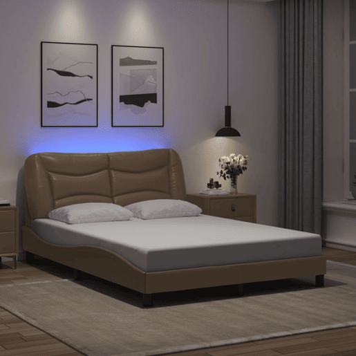 Estrutura de Cama de casal moderno com LED - 140x200cm cappuccino