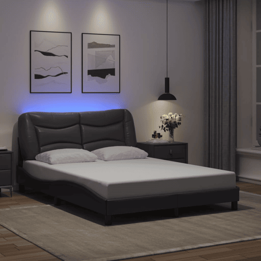 Estrutura de Cama de casal moderno com LED - 140x200cm cinza