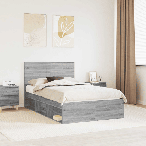 Estrutura da Cama de casal simple com cabeceira Cinza Sonoma 135 x 190 cm