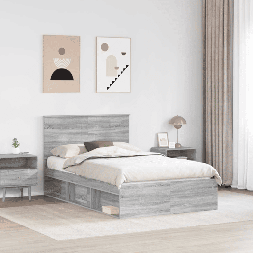 Estrutura da Cama de casal simple com cabeceira Cinza Sonoma 135 x 190 cm
