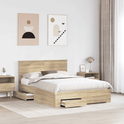 Estrutura da Cama de casal moderno com cabeceira Carvalho Sonoma 135 x 190 cm
