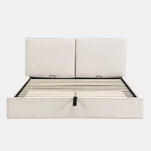Cama estofada 180x200 - hidráulica, com estrado e cabeceira acolchoada - bege chenille