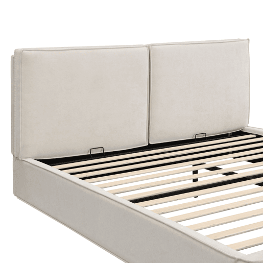 Cama estofada 180x200 - hidráulica, com estrado e cabeceira acolchoada - bege chenille