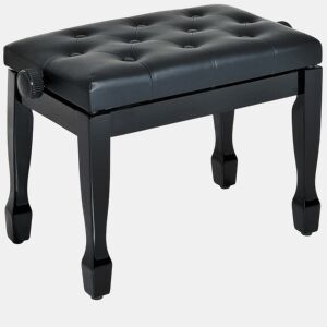 HOMCOM Banco de Piano Altura Ajustável Banco com Assento de Couro Sintético Pernas em Madeira Carga Máxima de 200 kg 64x35x55 cm,Preto