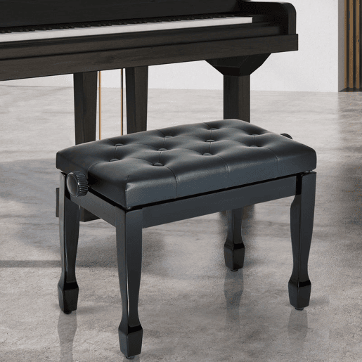 HOMCOM Banco de Piano Altura Ajustável Banco com Assento de Couro Sintético Pernas em Madeira Carga Máxima de 200 kg 64x35x55 cm,Preto