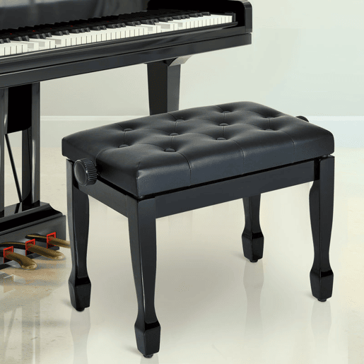 HOMCOM Banco de Piano Altura Ajustável Banco com Assento de Couro Sintético Pernas em Madeira Carga Máxima de 200 kg 64x35x55 cm,Preto