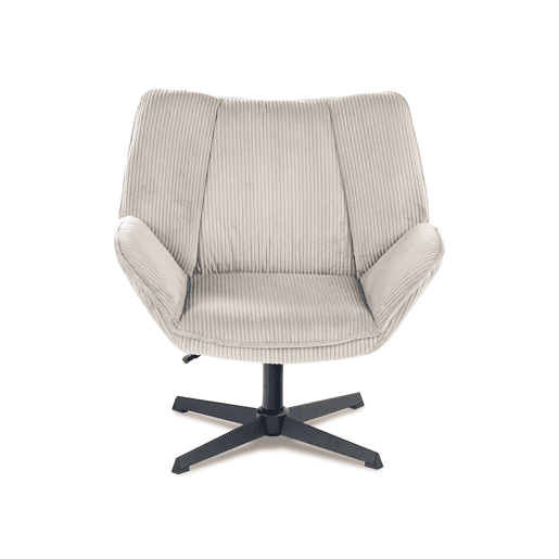 Poltrona De Escritório Ou Sala Giratória Estofada Em Tecido De Veludo Canelado Taupe Com Base Metálica Preta Altura Ajustável Estilo Escandinavo Ideal Para Ambientes Modernos