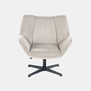 Poltrona De Escritório Ou Sala Giratória Estofada Em Tecido De Veludo Canelado Taupe Com Base Metálica Preta Altura Ajustável Estilo Escandinavo Ideal Para Ambientes Modernos