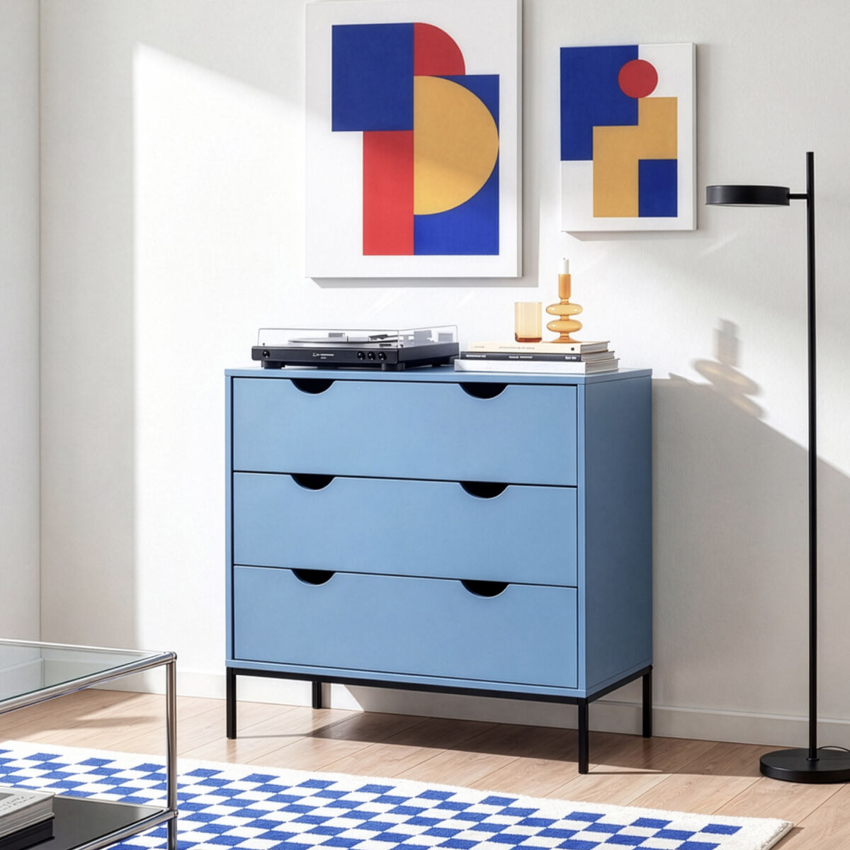Cómoda Colwyn 3 cajones MDF 78x80x40cm - Azul [en.casa] - Conforama