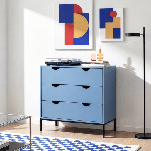 Cómoda Colwyn com 3 gavetas MDF 78x80x40 cm - Azul en.casa