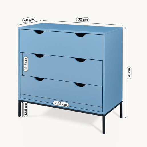 Cómoda Colwyn com 3 gavetas MDF 78x80x40 cm - Azul en.casa
