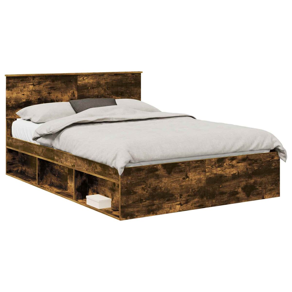 Estructura de cama matrimonial estilo con cabecera roble ahumado 135 x 190 cm