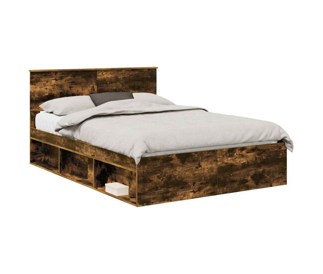 Estructura de cama matrimonial estilo con cabecera roble ahumado 135 x 190 cm
