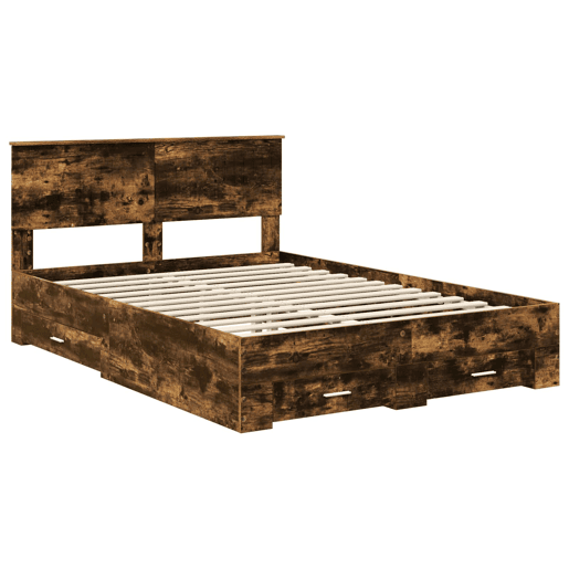 Estrutura de cama de casal com cabeceira - Carvalho Defumado 135 x 190 cm