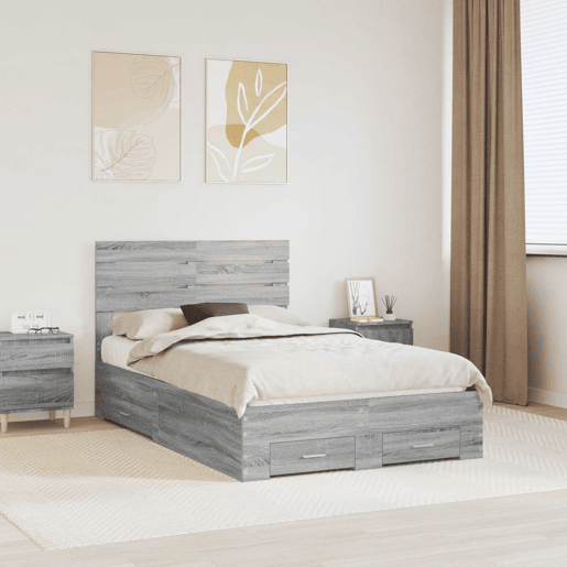 Estrutura da Cama de casal moderno para adultos com gaveta com cabeceira Madeira processada