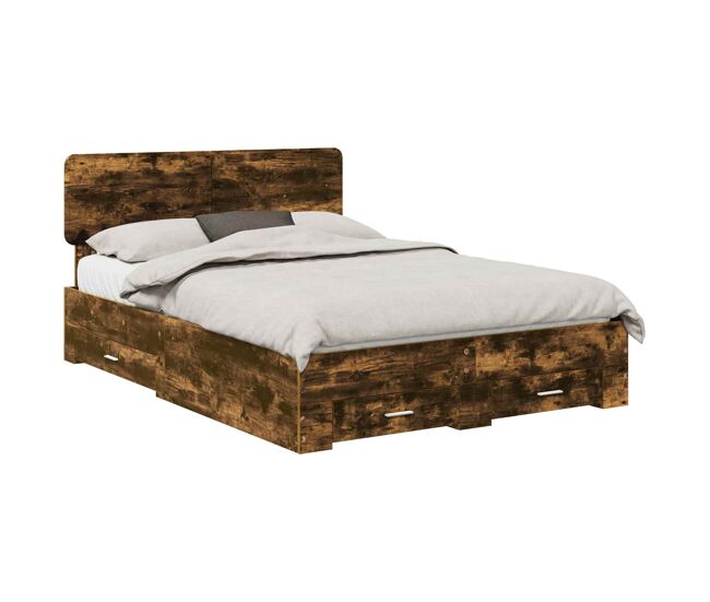 Estructura de cama matrimonial estilo con cabecera roble ahumado 140 x 190 cm