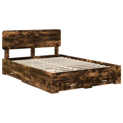 Estrutura de cama de casal com cabeceira - Carvalho Defumado 140 x 190 cm