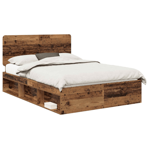 Estrutura de cama de casal com cabeceira - Madeira antiga 140 x 190 cm
