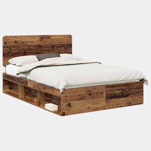 Estrutura de cama de casal com cabeceira - Madeira antiga 140 x 190 cm