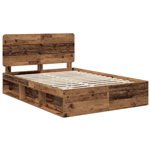 Estrutura de cama de casal com cabeceira - Madeira antiga 140 x 190 cm