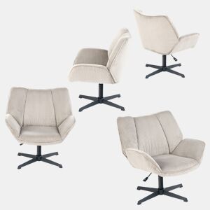 Conjunto 4 Poltronas De Escritório Ou Sala Giratória Estofada Em Tecido De Veludo Canelado Taupe Com Base Metálica Preta Altura Ajustável Estilo Escandinavo Ideal Para Ambientes Modernos
