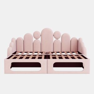 Sofá-cama estofado 180x200 - multifuncional 2 em 1, com cama para animais de estimação, tecido de veludo, base de colchão e encosto - rosa