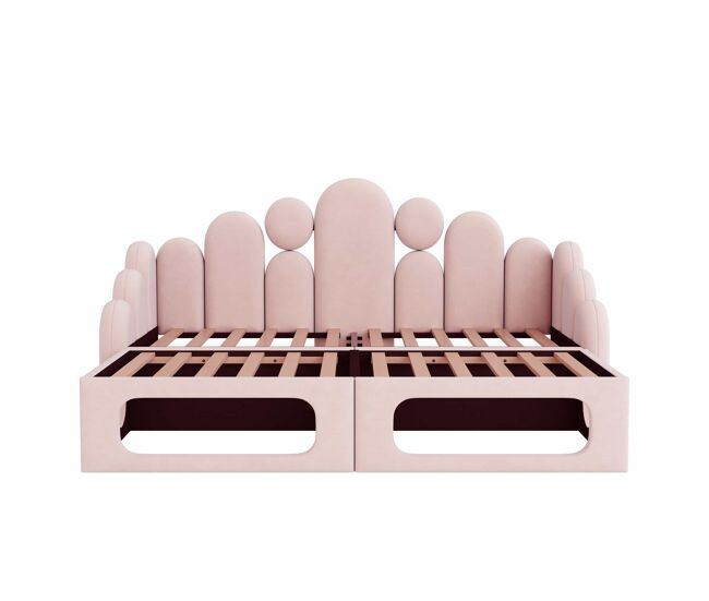 Sofá cama tapizado 180x200 - 2 en 1 multifuncional, con cama para mascotas, tela de terciopelo, somier y respaldo - rosa