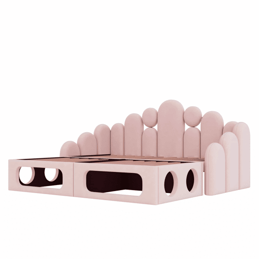 Sofá-cama estofado 180x200 - multifuncional 2 em 1, com cama para animais de estimação, tecido de veludo, base de colchão e encosto - rosa