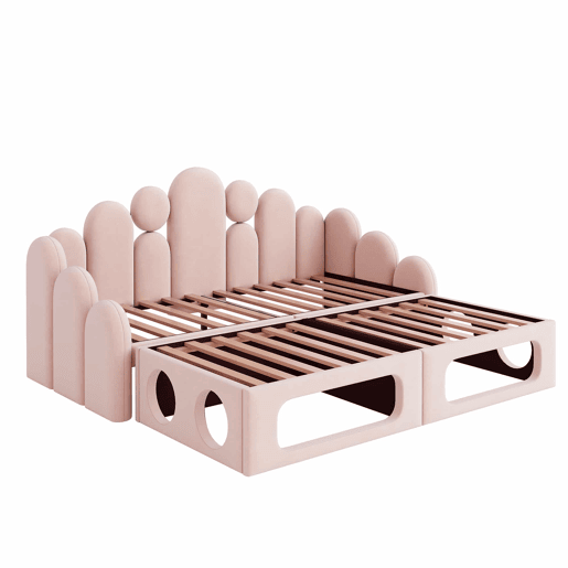 Sofá-cama estofado 180x200 - multifuncional 2 em 1, com cama para animais de estimação, tecido de veludo, base de colchão e encosto - rosa
