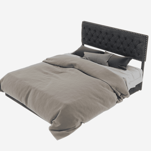 Cama estofada 140x200 - minimalista, cabeceira confortável, base alta com pistão - cinzenta