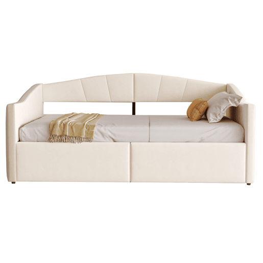 Sofá-cama 90x200 cm - Com arrumação hidráulica, com estrado e braços, bege