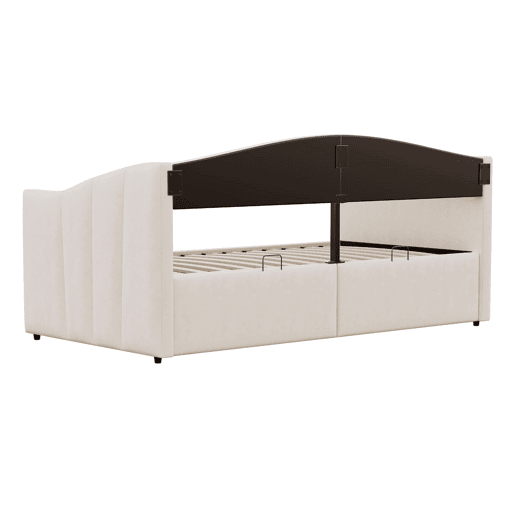 Sofá-cama 90x200 cm - Com arrumação hidráulica, com estrado e braços, bege