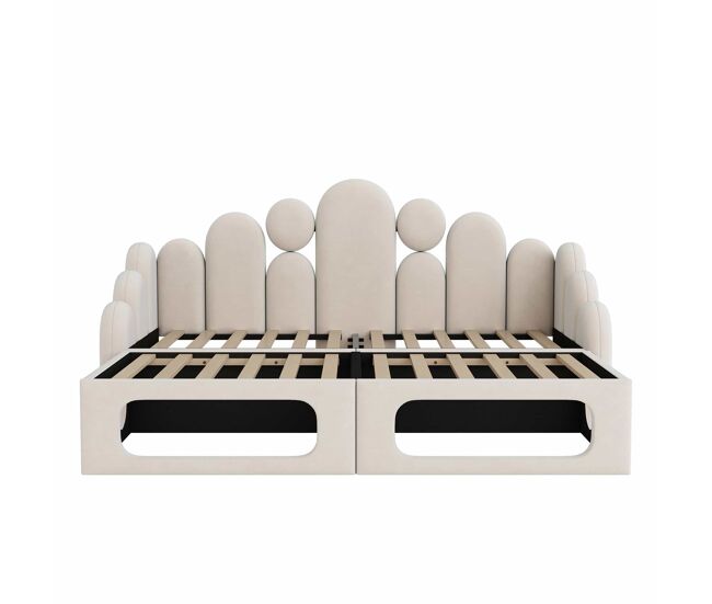Sofá cama 180x200 cm - 2 en 1 multifuncional con cama para mascotas, tapizado en terciopelo, con somier y respaldo - beige