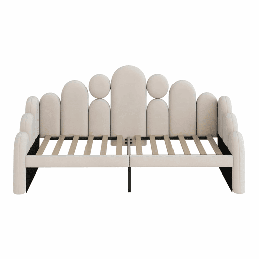 Sofá-cama 180x200 cm - 2 em 1 multifuncional com cama para animais de estimação, estofado em veludo, com base de colchão e encosto - Bege